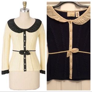 Anthro Guinevere Silk Trim Cable Cardigan Sweater